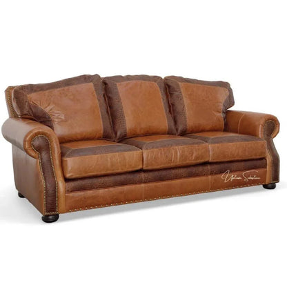 Western Leather Couch Brown Alligator Embossed Leather