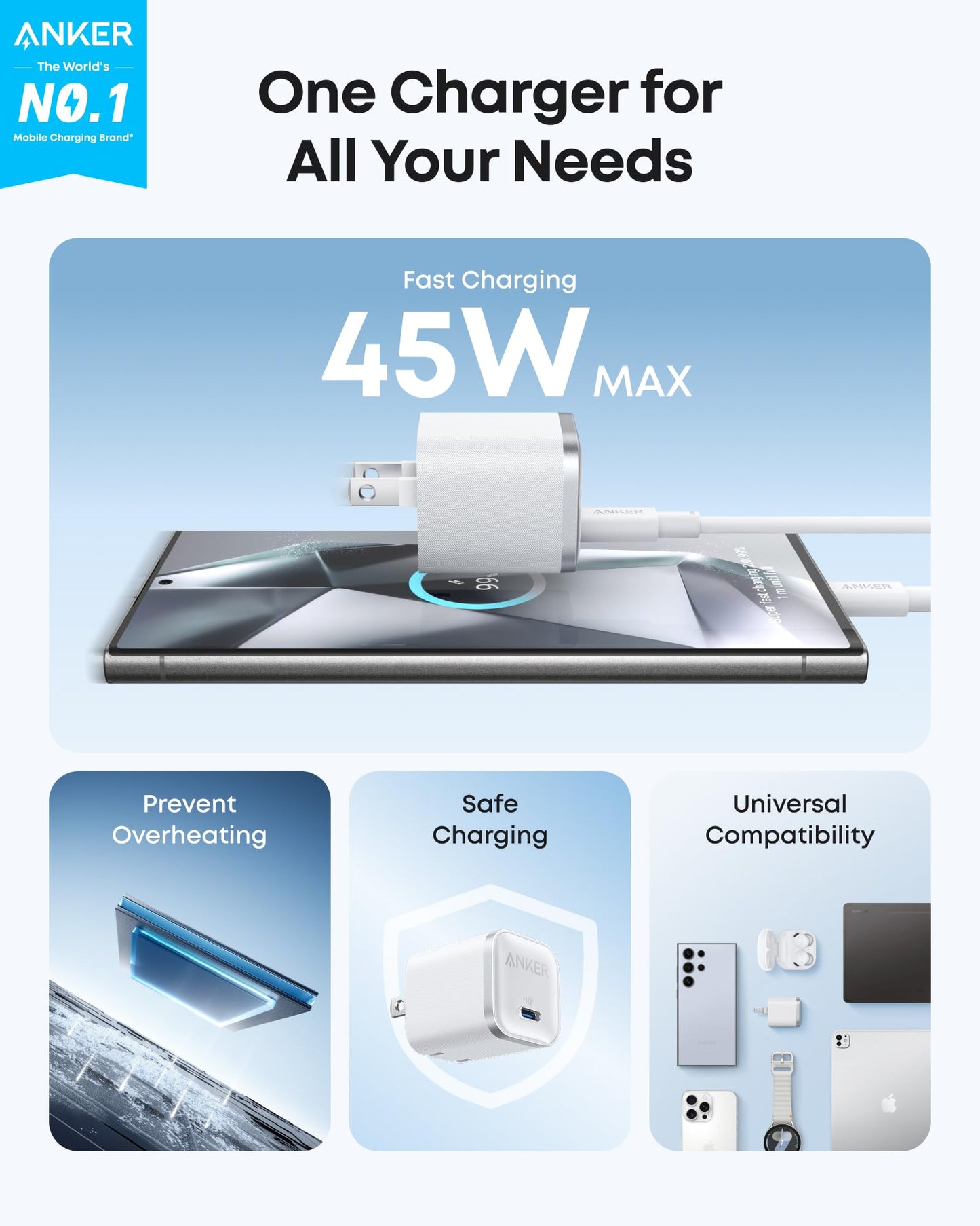 Anker Nano Charger (45W) with USB-C to USB-C Cable