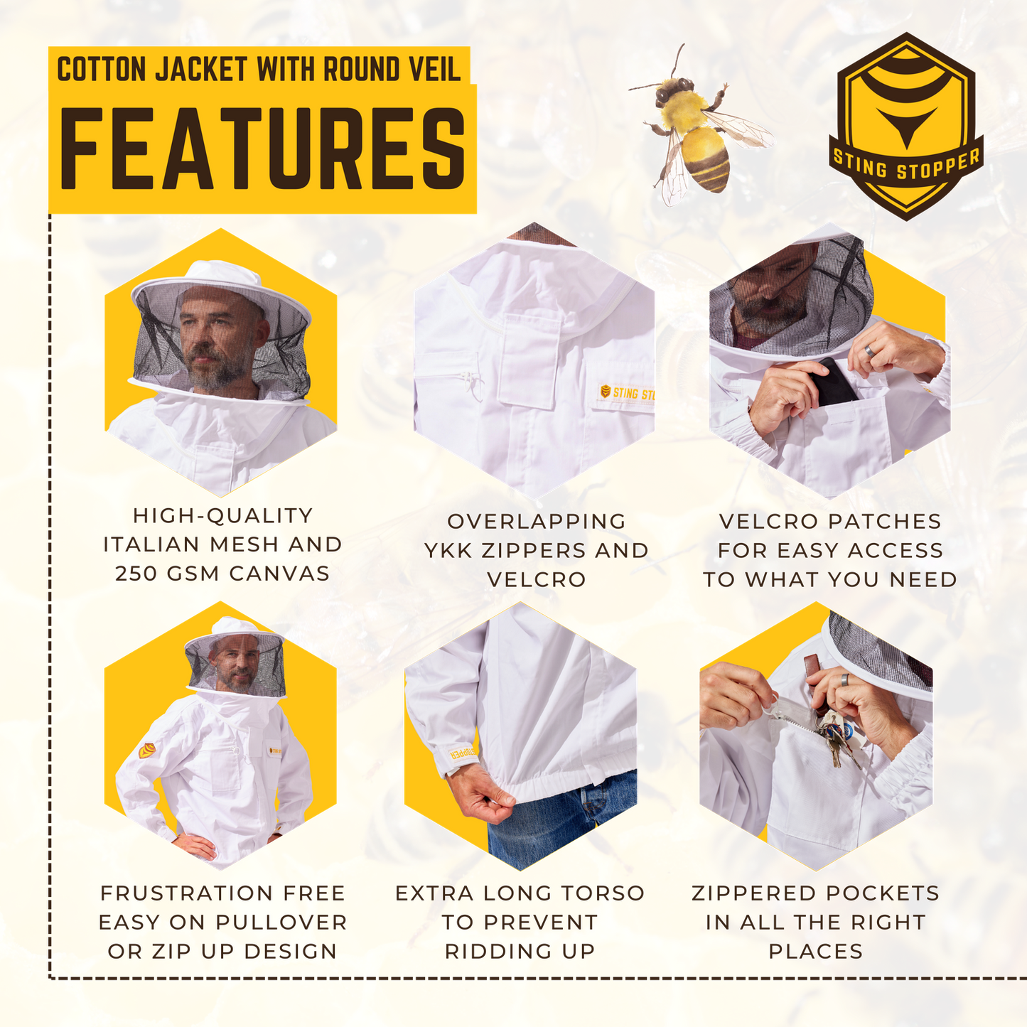 Classic Cotton Beekeeping Jacket with Round Veil