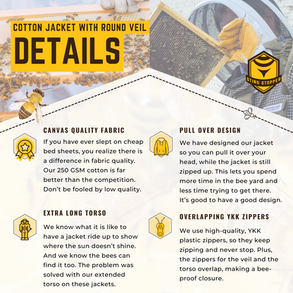 Classic Cotton Beekeeping Jacket with Round Veil