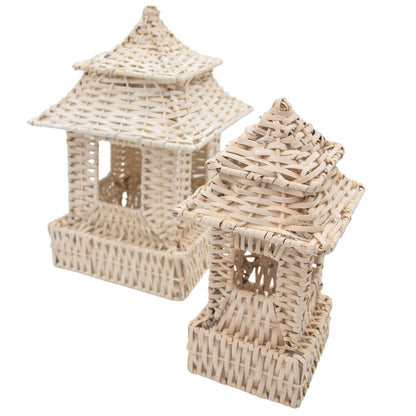 12 Large White Rattan Pagoda Lanterns - Handmade