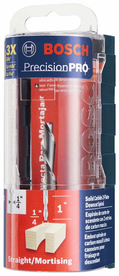 BOSCH 85903MC 1/4 In. x 1 In. Solid Carbide Double-Flute Downcut Spiral Router Bit