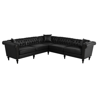 Sectional Sofa Couch for Living Room, L Shaped Reversible Modern Chesterfield Sofa with Rolled Arms and Nailhead, 5 Seat Tufted Couch for Small or Large Space(Black) PU Leather