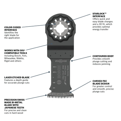BOSCH OSL114JF-3 1-1/4 In. Starlock® Oscillating Multi Tool Bi-Metal Xtra-clean Plunge Cut Blade 3 pk.