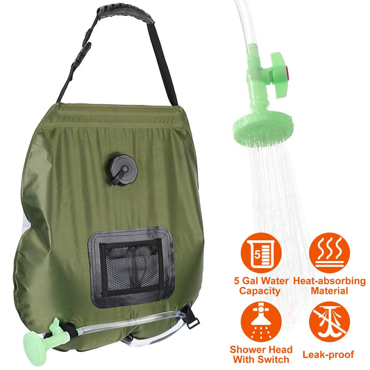 5Gal Solar Heating Camping Shower Bag w/ Removable Hose And Shower Head Portable Shower Bag for Beach Traveling Hiking