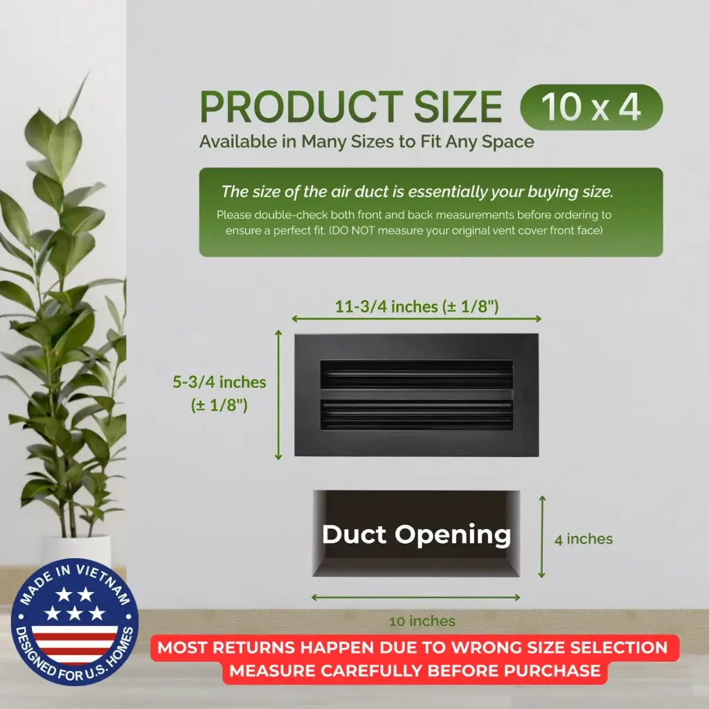 Aluminum Black Linear Slot Diffuser 10x4 Pack 2 (Duct Opening) - Modern Air Vent Cover