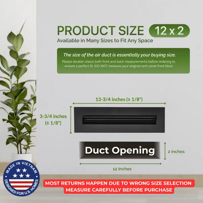 Aluminum Black Linear Slot Diffuser 12x2 (Duct Opening) - Modern Air Vent Cover