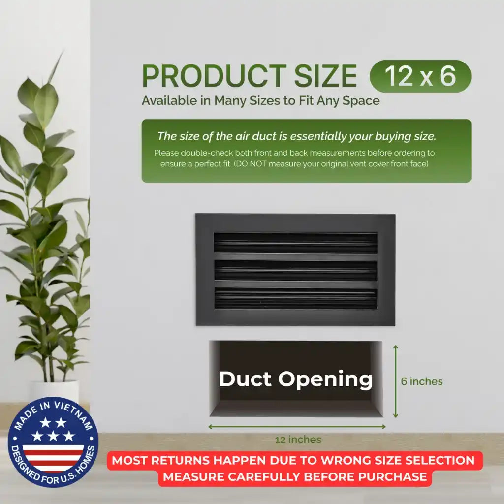 Aluminum Black Linear Slot Diffuser 12x6 (Duct Opening) - Modern Air Vent Cover