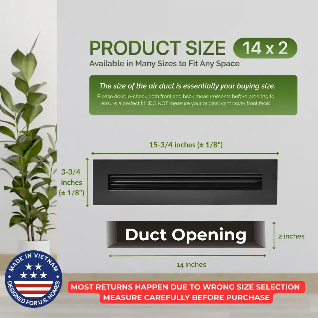 Aluminum Black Linear Slot Diffuser 14x2 (Duct Opening) - Modern Air Vent Cover