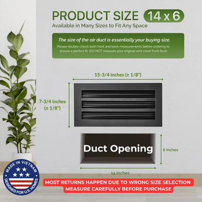 Aluminum Black Linear Slot Diffuser 14x6 (Duct Opening) - Modern Air Vent Cover