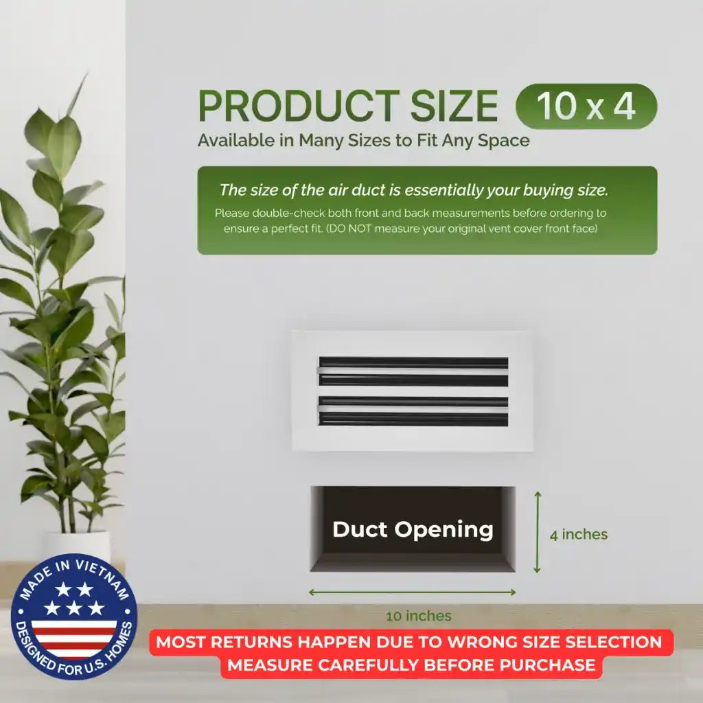 Aluminum White Linear Slot Diffuser 10x4 (Duct Opening)- Modern Air Vent Cover