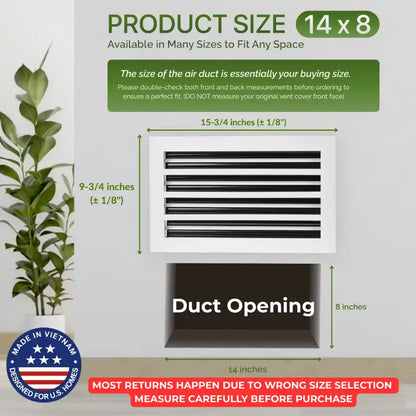 Aluminum White Linear Slot Diffuser 14x8 (Duct Opening)- Modern Air Vent Cover