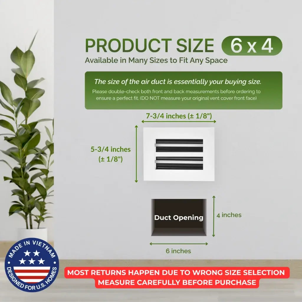 Aluminum White Linear Slot Diffuser 6x4 (Duct Opening)- Modern Air Vent Cover