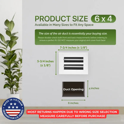 Aluminum White Linear Slot Diffuser 6x4 (Duct Opening)- Modern Air Vent Cover