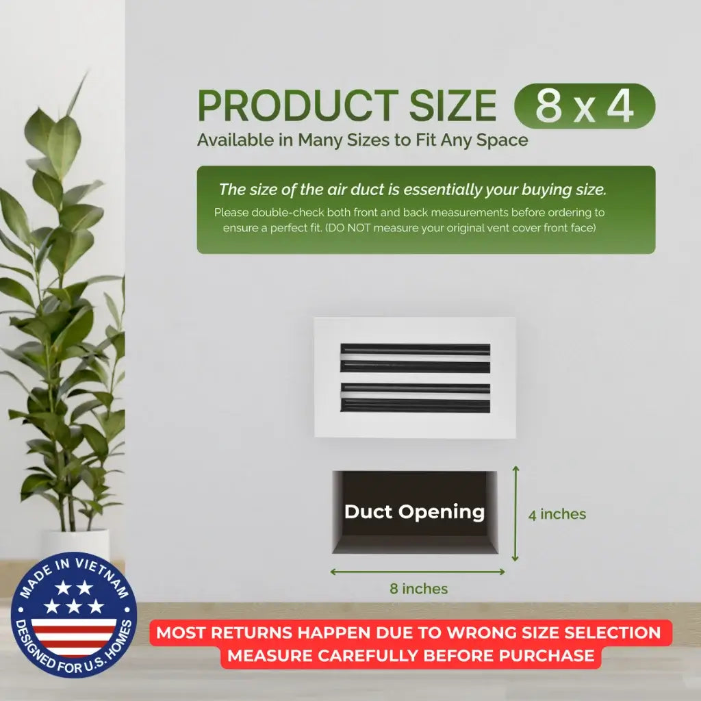 Aluminum White Linear Slot Diffuser 8x4 (Duct Opening)- Modern Air Vent Cover