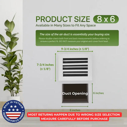 Aluminum White Linear Slot Diffuser 8x6 (Duct Opening)- Modern Air Vent Cover