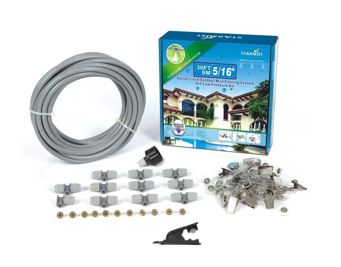 Sunneday Push-In Outdoor Mist Cooling System | DIY Low Pressure Kit | 30 ft / 9m