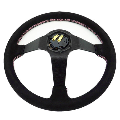 Heart Bliss Universal 350mm 3" Deep Dish 6-Bolt Steering Wheel Black Suede