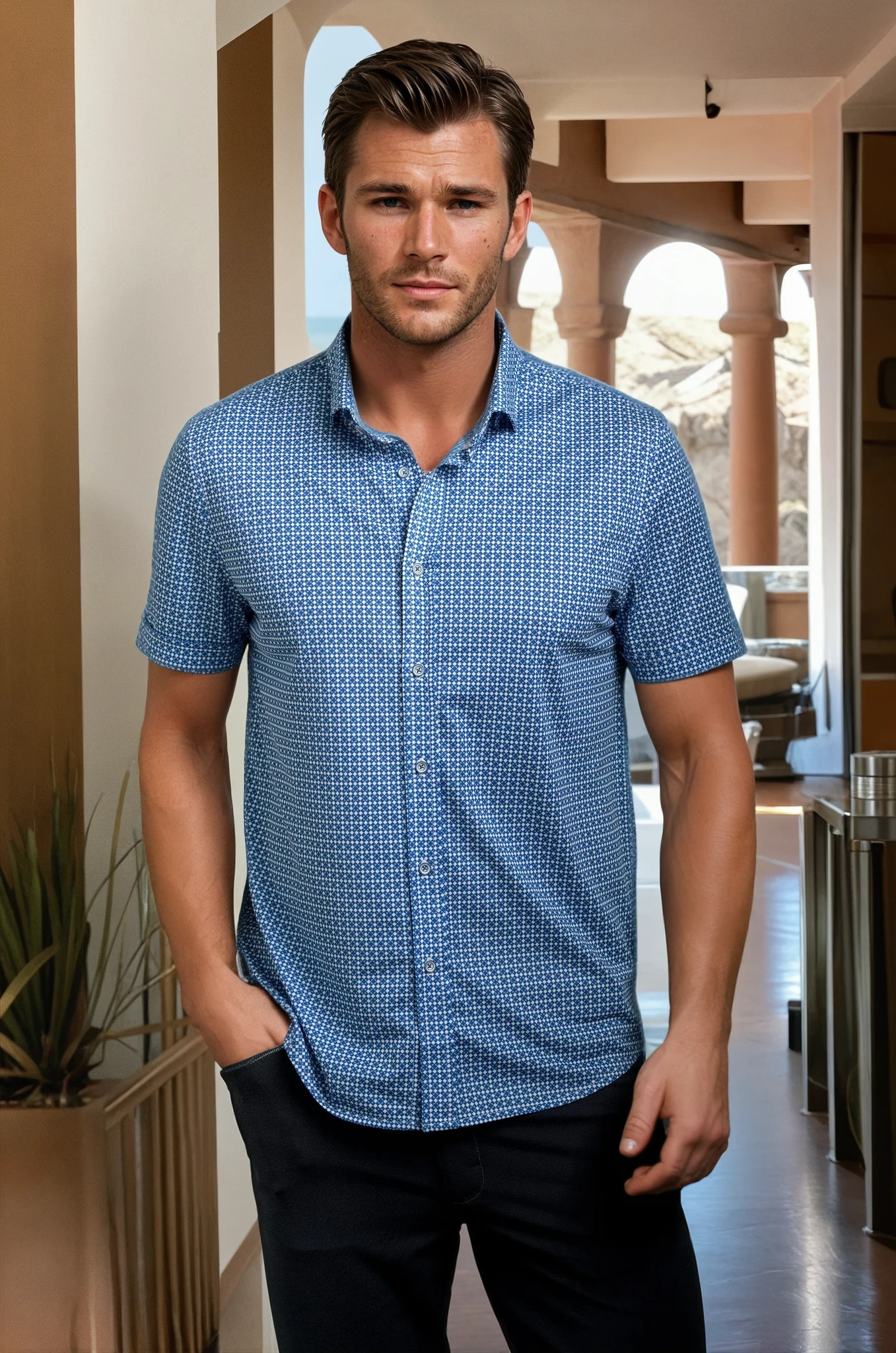 Bastille Check Short Sleeve Tech Shirt