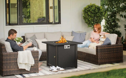 Sunneday 30" Propane Fire Pit Table | 50,000 BTU | Steel Fire Table with Lid | CSA Approved