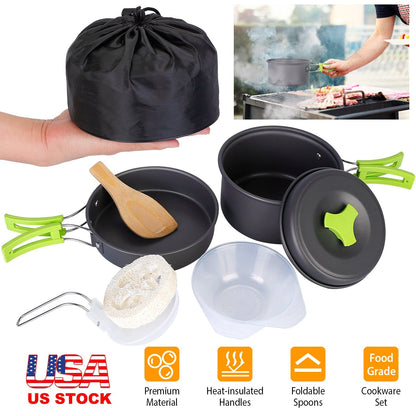 9Pcs Camping Cooking Ware Set Camping Stove Cookware Kit Aluminum Pot Pans Set for Hiking Picnic Outdoor