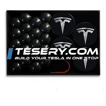 Wheel Center Cap Kit with Puller for Model 3/Y/S/X | 4 Hub Caps + 20 Lug Nut Covers