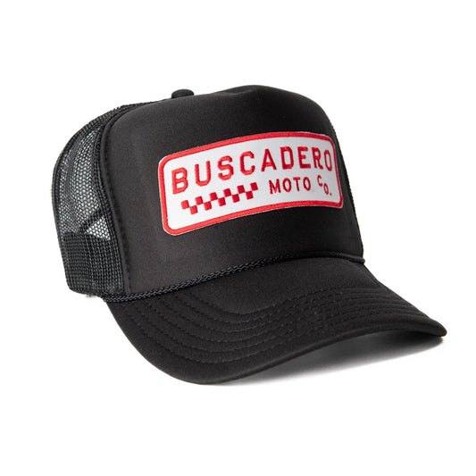 'Checker Moto’ Foam Trucker Hat - Black