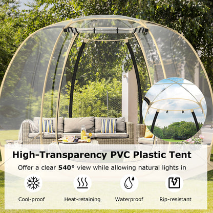 11 x 11 Feet Clear Dome Pop up Bubble Tent with Carrying Bag for 6-10 People-Beige