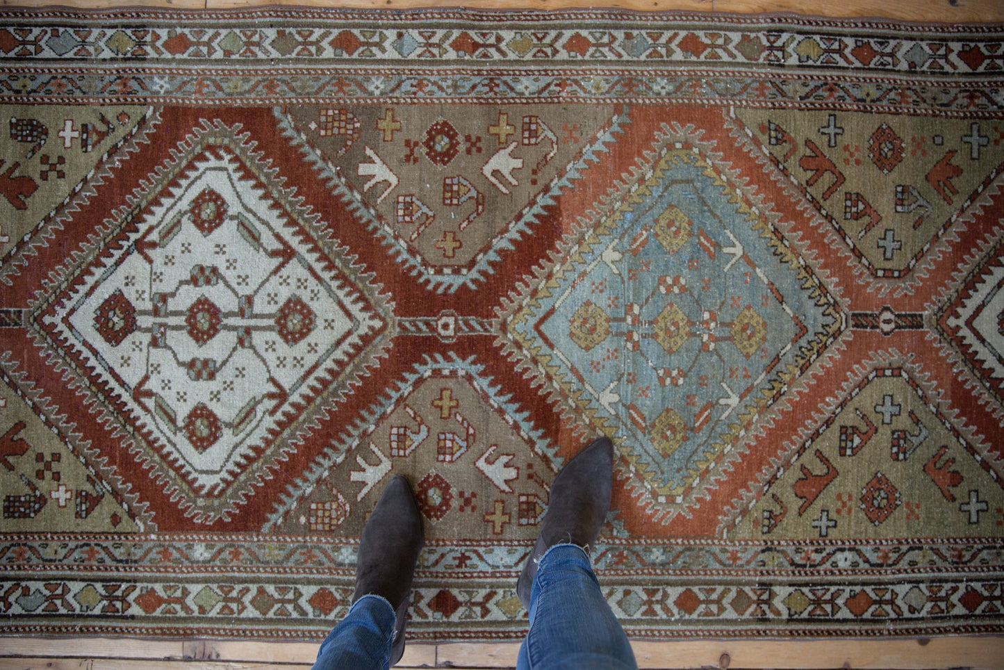 3.5x13 Vintage Distressed Malayer Rug Runner