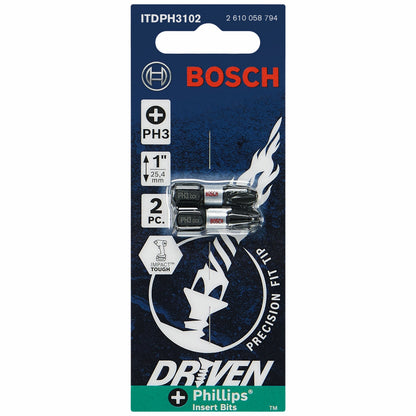 BOSCH ITDPH3102 2 pc. Driven 1 In. Impact Phillips® #3 Insert Bits