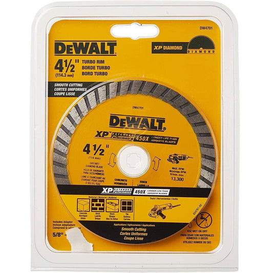 DEWALT DW4701 Diamond Blade, Dry or Wet Cutting, Continuous Rim, 7/8-Inch Arbor, 4-1/2-Inch