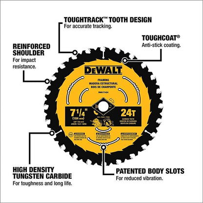 DEWALT DWA171424B10 7-1/4-Inch 24-Tooth Circular Saw Blade, 10-Pack