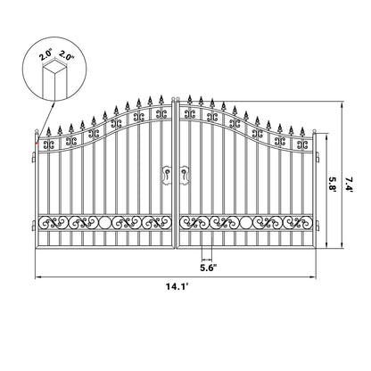 14x8 ft Steel Dual Swing Driveway Gate