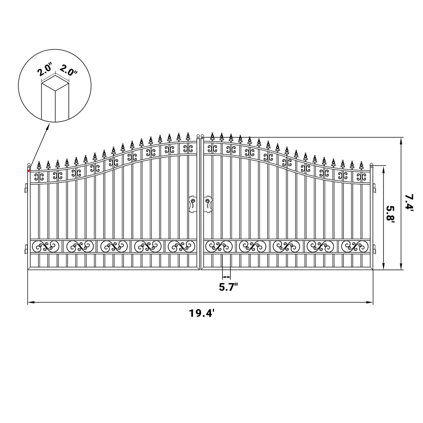 20x8 ft Steel Dual Swing Driveway Gate