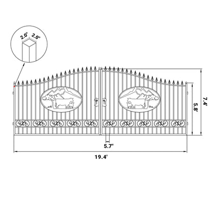 20x8 ft Steel Dual Swing Driveway Gate