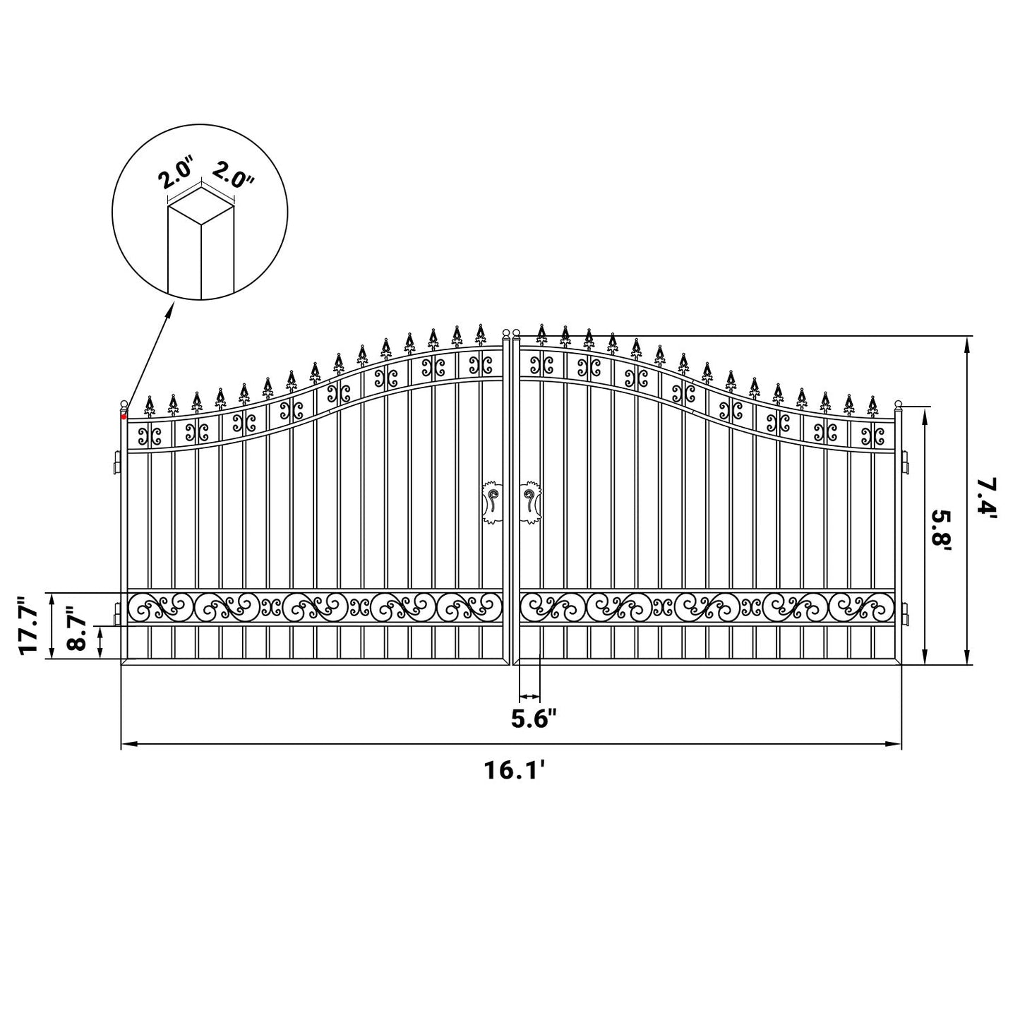 16x8 ft Steel Dual Swing Driveway Gate