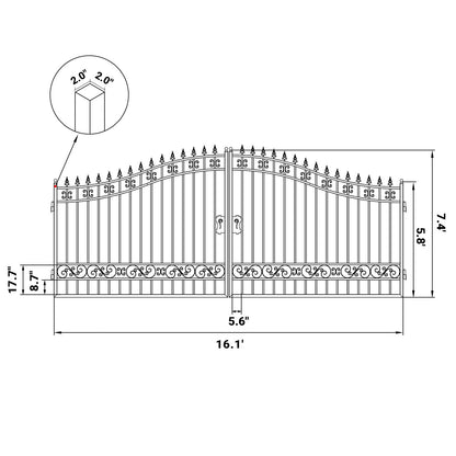 16x8 ft Steel Dual Swing Driveway Gate