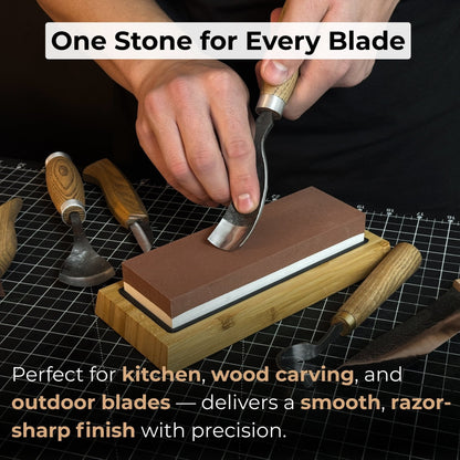 Double-Sided Sharpening Stone with Optional Wooden Stand – Grit #3000 / #8000