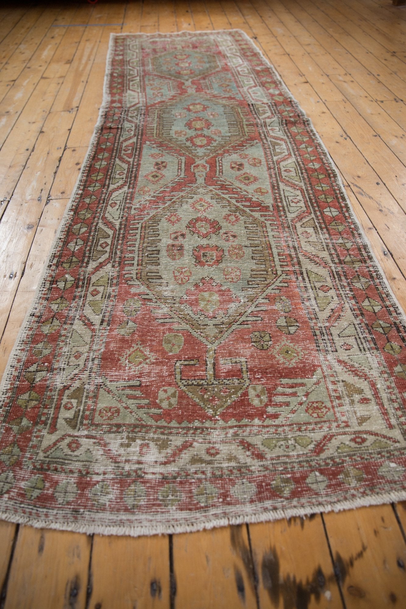 3.5x11 Vintage Distressed Heriz Rug Runner