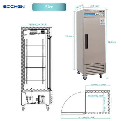 Commercial Reach in Freezer, 23 Cu.ft Stainless Steel Reach in Commercial Upright Freezer