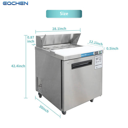 27 inch Salad Sandwich Prep Table Refrigerator, Stainless Steel Single Door Food Prep Cooler