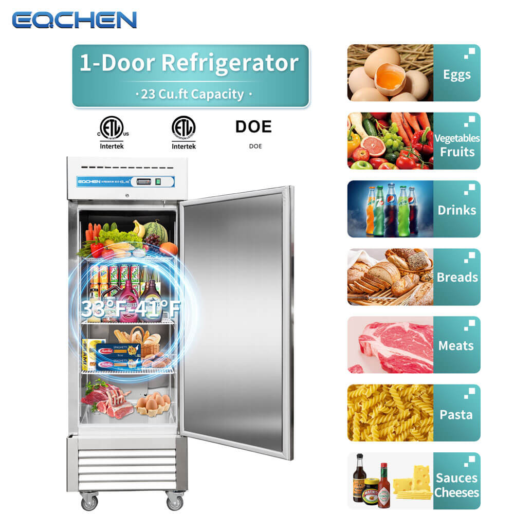 Commercial Reach in Fridge, 23 Cu.ft Stainless Steel Reach in Upright Fan Cooling Refrigerator