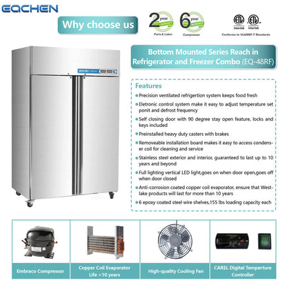 48 Inch 2 Door Commercial Grade Refrigerator And Freezer