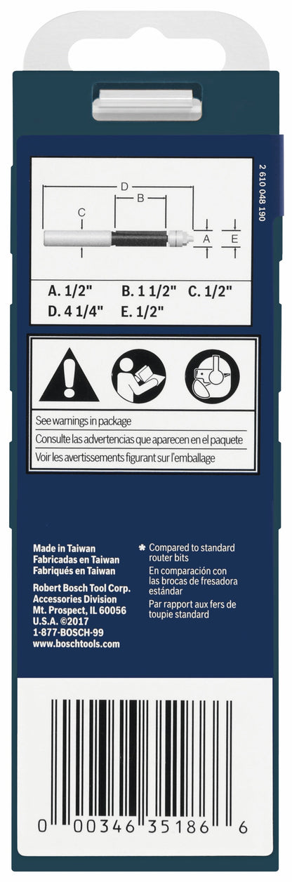 BOSCH 85601MC 1/2 In. x 1-1/2 In. Carbide-Tipped Double-Flute Template Trim Router Bit