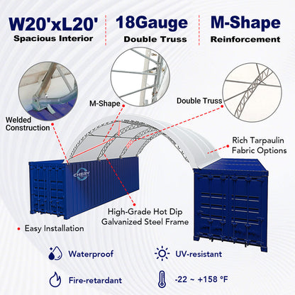 Reinforced 20'x20' Double Truss Container Shelter