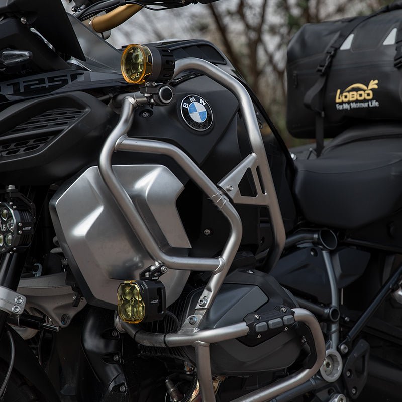 LOBOO Fuel Tank Crash Bar for BMW R1250GS Adventure (2019-on) – Stainless Steel Upper Protection Bar with Auxiliary Light Mounts