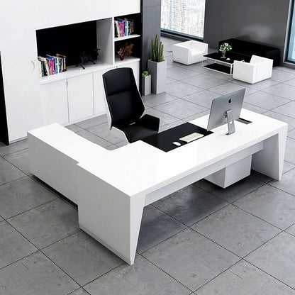 Newton · White Executive Desk w/ Mobile Storage