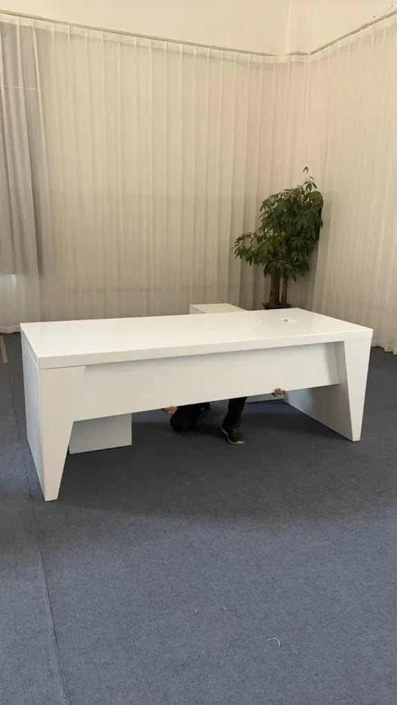 Newton · White Executive Desk w/ Mobile Storage