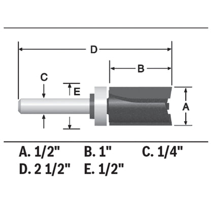 BOSCH 85680MC 1/2 In. x 1 In. Carbide-Tipped Double-Flute Top-Bearing Straight Trim Router Bit