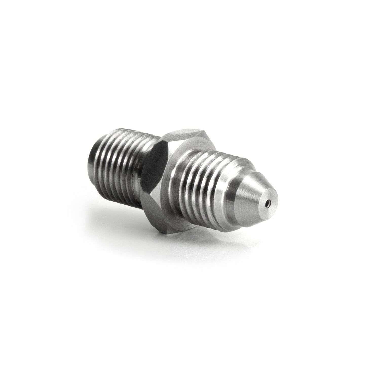 AN4 Male to 7/16" x 24 Male Straight Adapter with 1.2mm Restriction for Turbo Oil Feeds HEL Stainless Steel